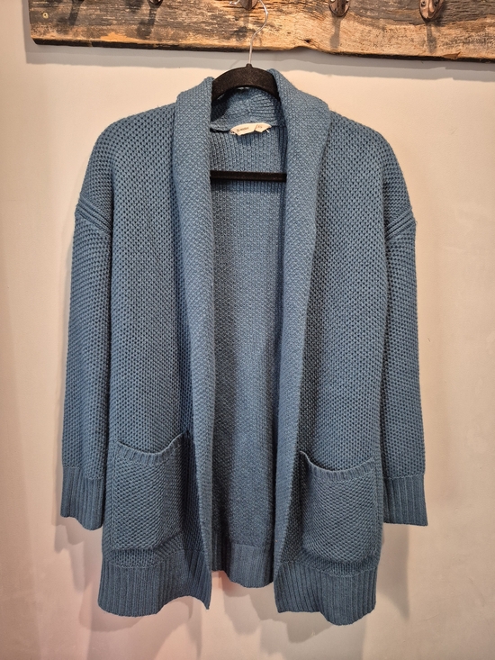 Bluenotes Sweaters - Bluenotes Teal Waffle Knit Open Front Shawl Collar Cardigan with Pockets